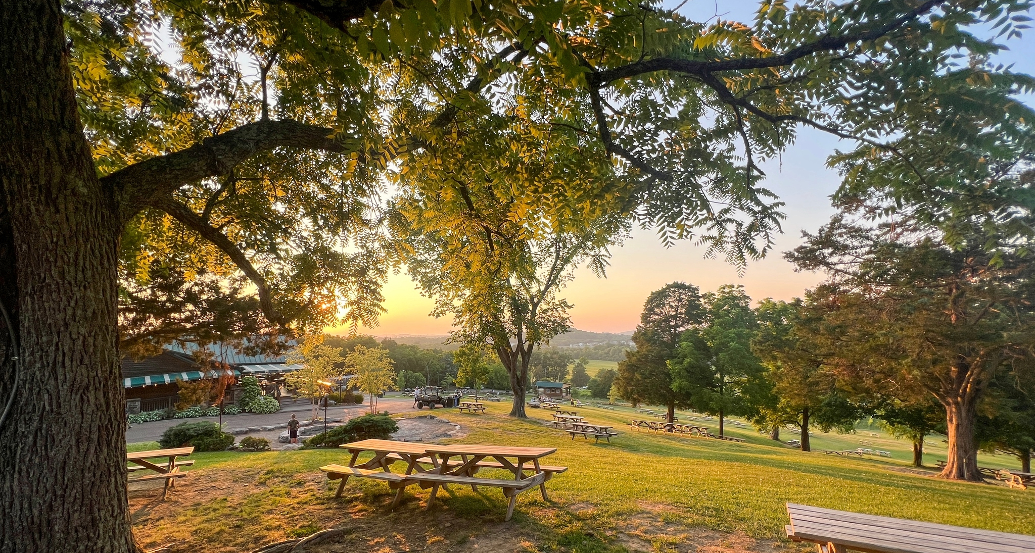 Arrington Vineyards picnic table and sunset