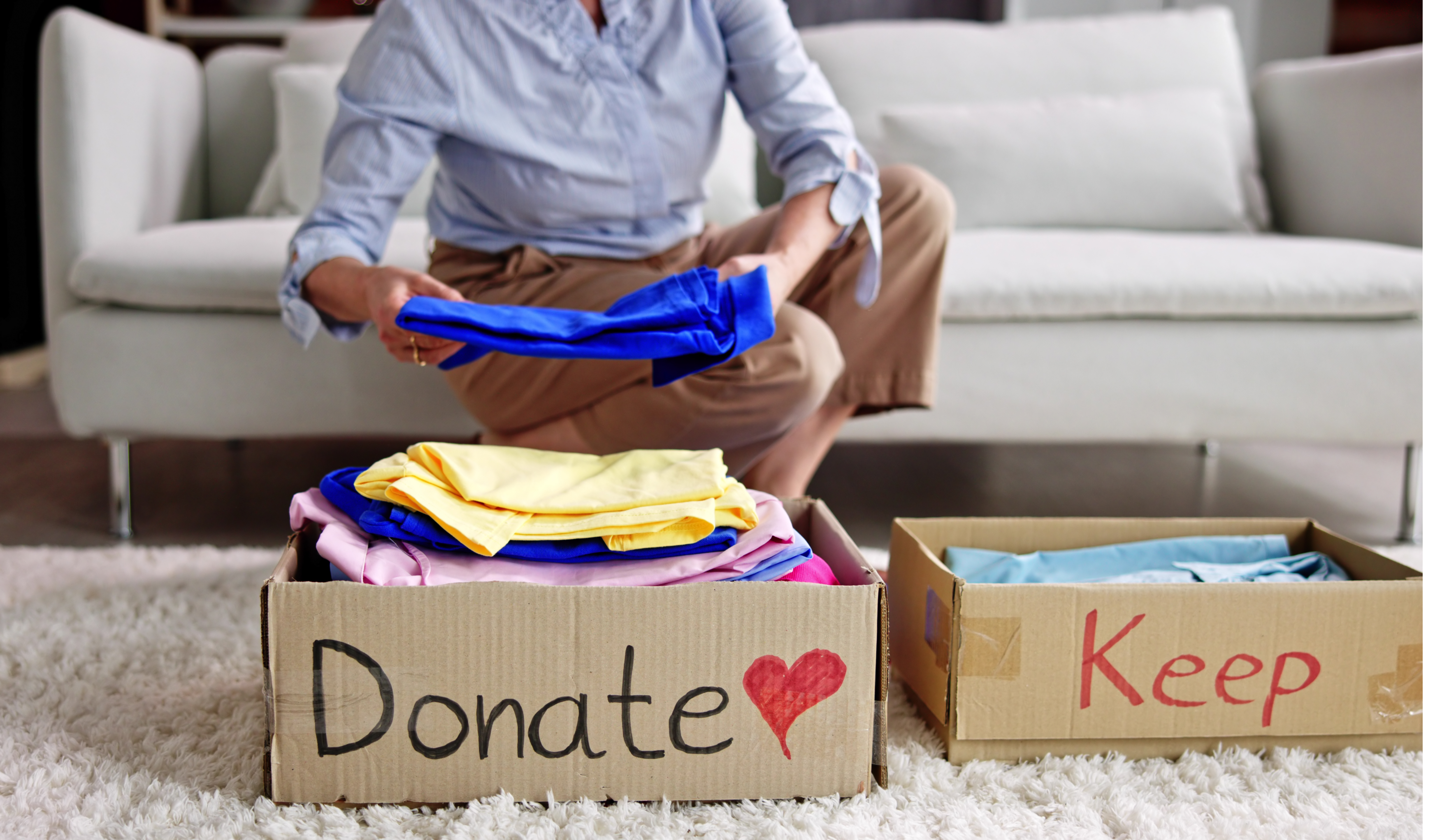 Spring cleaning donate and keep boxes