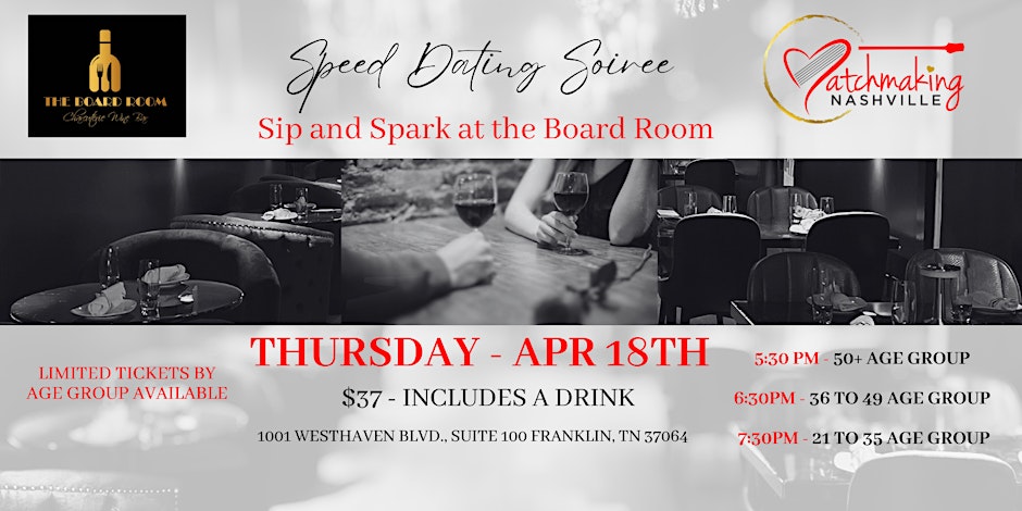 Speed Dating Soiree - Sip and Spark at The Board Room Franklin Tenn.