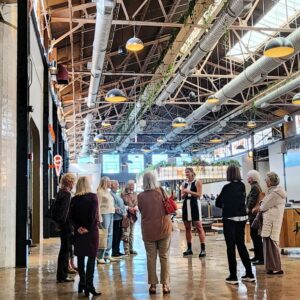 The Factory at Franklin Downtown Franklin_Tour-Historian Carris Campbell leads a group of visitors on an historic tour of The Factory at Franklin to explore the iconic landmark's industrial past. Photo credit: The Factory at Franklin.
