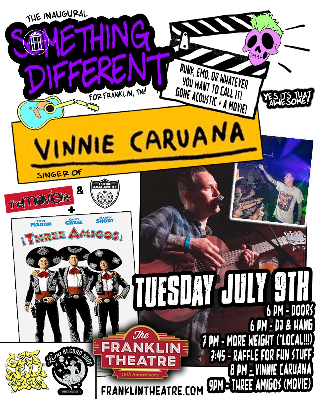 The Movie Gang Presents- Something Different! Punk rock goes acoustic and a movie! at The Franklin Theatre, in downtown Franklin.