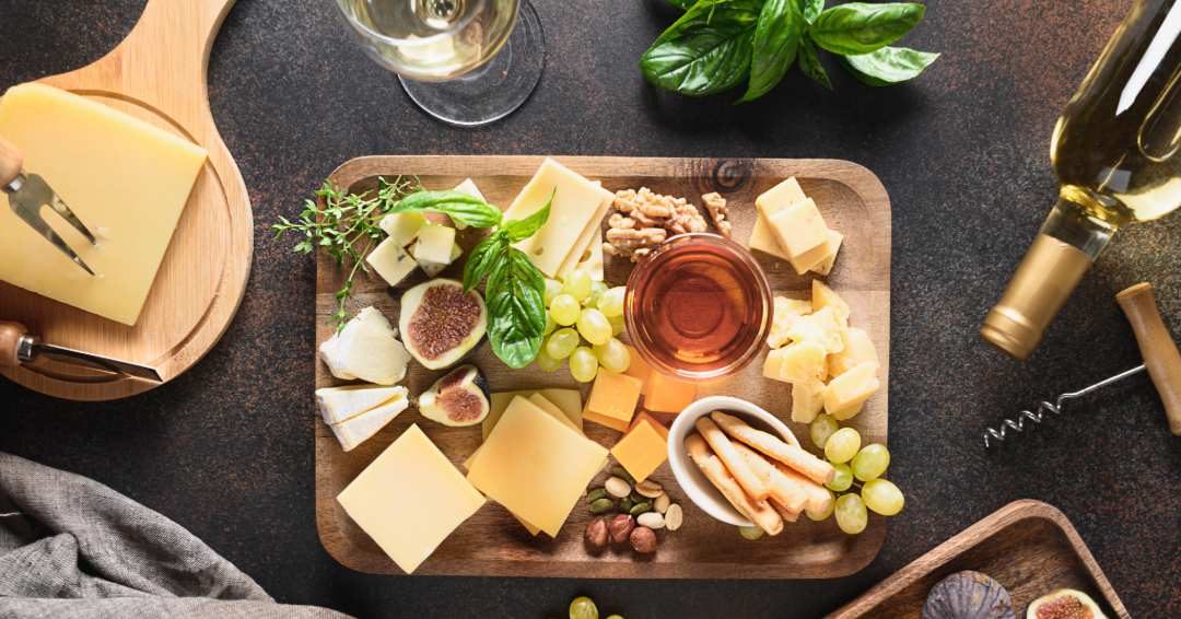 Cheese platter with wine