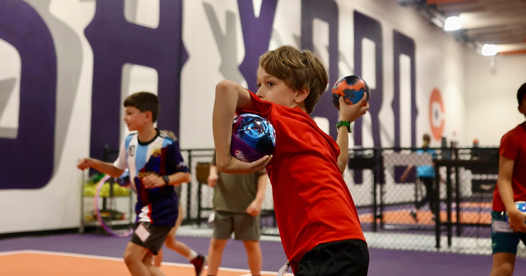 Kids playing dodgeball at Crush Yard in Franklin, Tennessee.