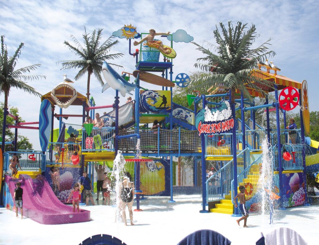 Nashville Shores Waterpark in Nashville, TN, Kowabunga Beach, play, slide and splash in a massive water tree house and playground.