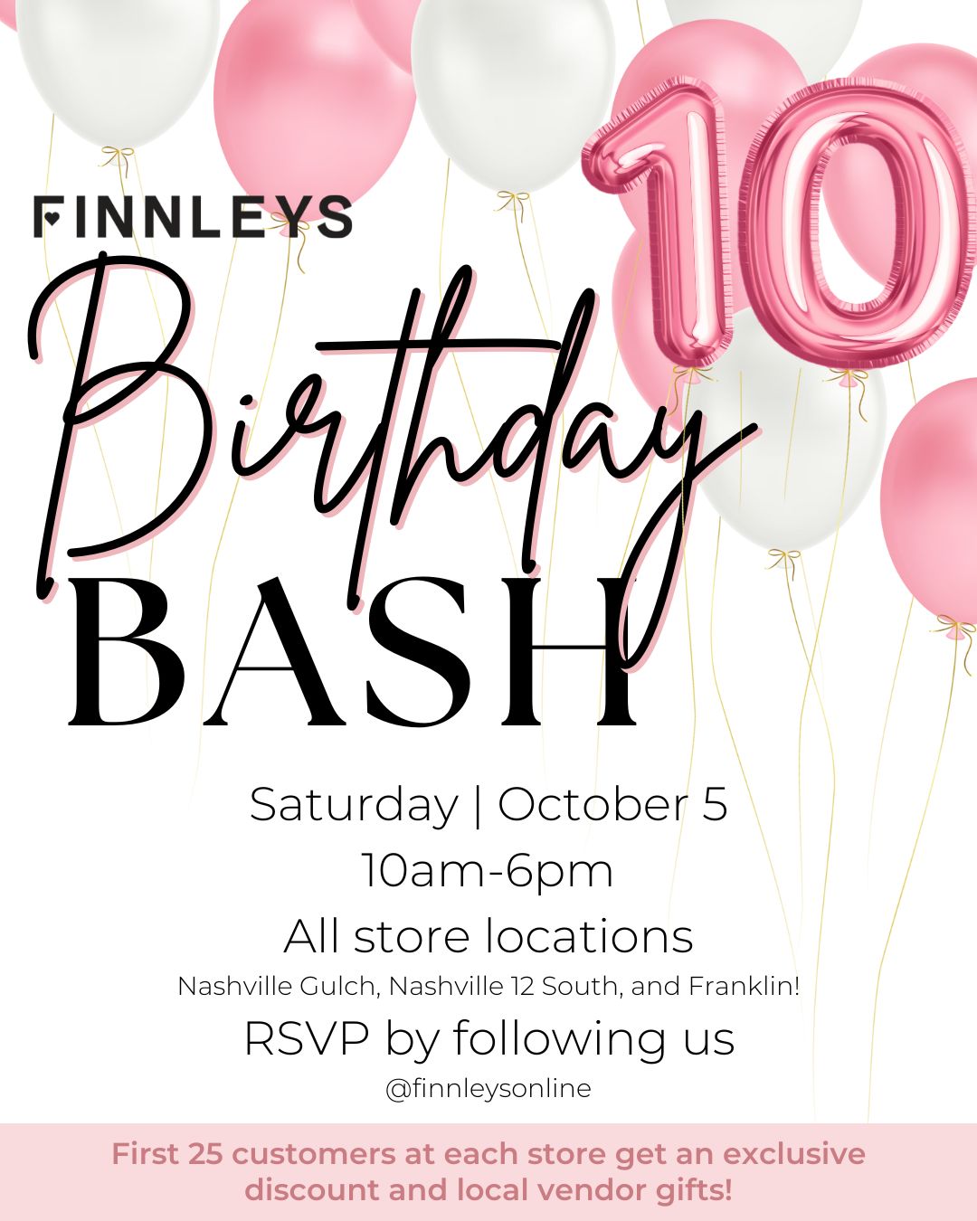 Finnley's Birthday Bash Event Franklin & Nashville Locations.