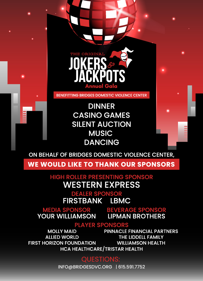 Jokers & Jackpots Gala in Franklin, Tenn., enjoy Dinner, Gambling, Music & Dancing.