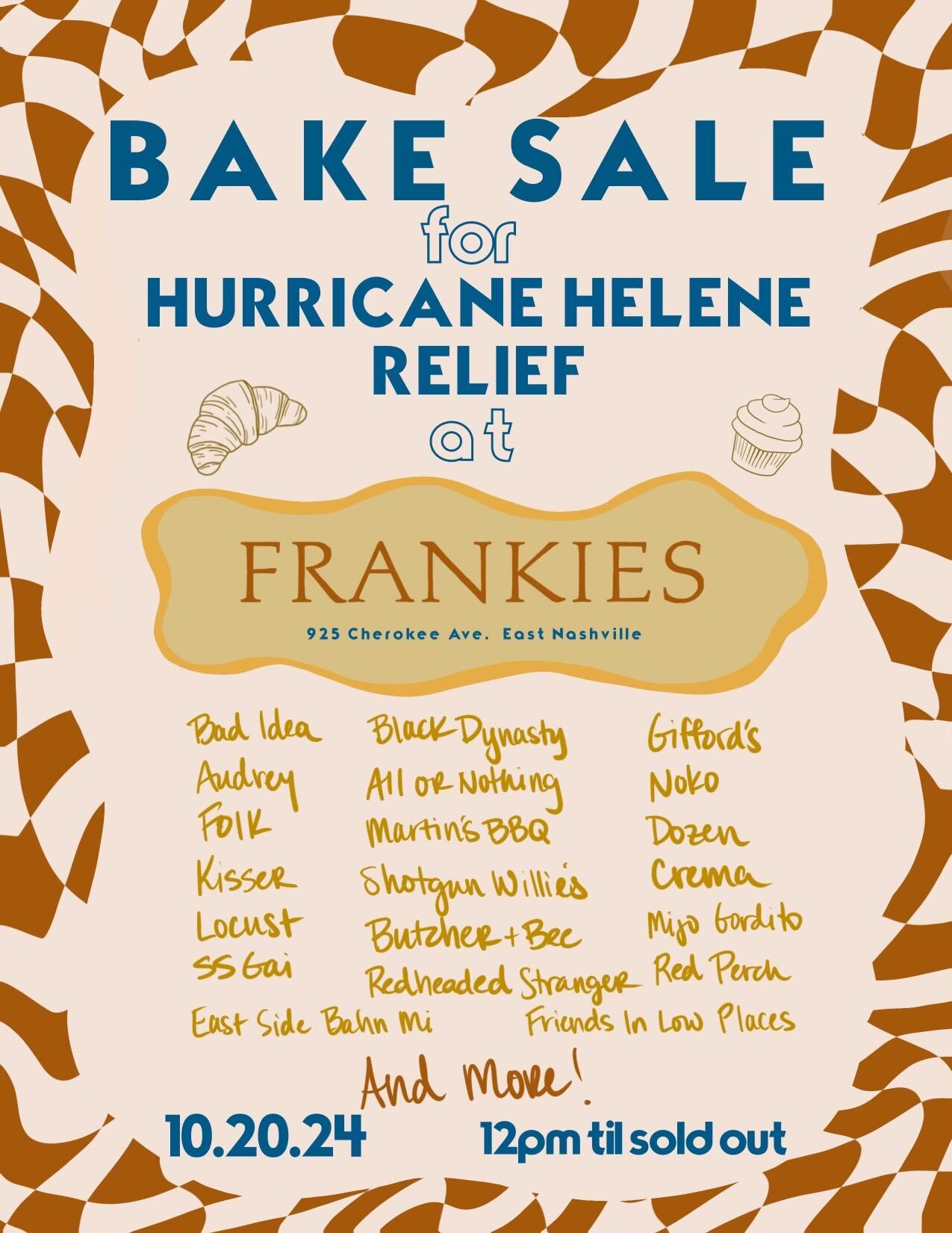 Frankies Nashville hosts Bake Sale to Support Hurricane Relief