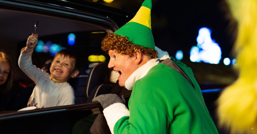 Franktown Festival of Lights Elf with child in car