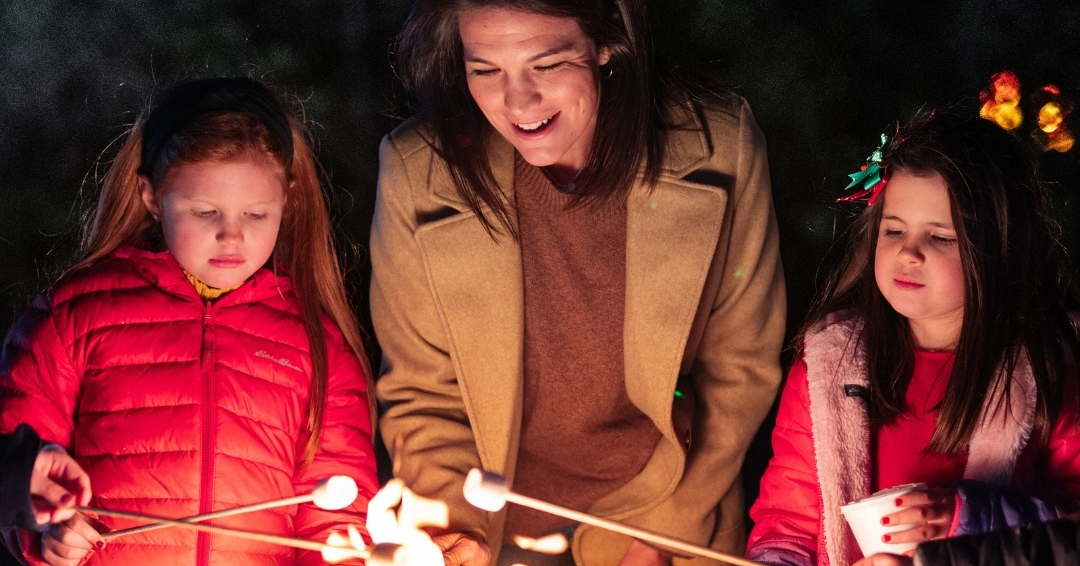 Franktown Festival of Lights family roasting marshmallows