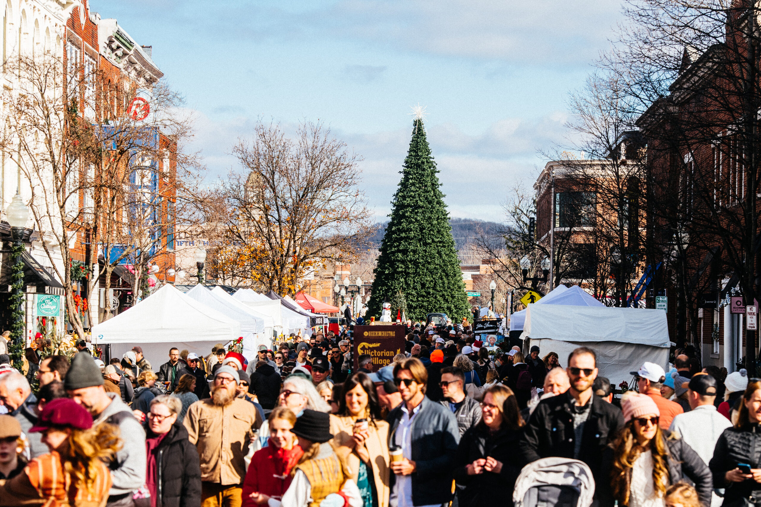 Dickens of a Christmas in downtown Franklin, TN is a Christmas Festival with shopping, live entertainment and music, Santa and Mrs. Clause, arts & craft vendors, food and drink, carolers, Dickens characters will fill the streets, a large Christmas tree and so more!