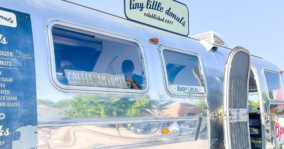 Tiny Little Donuts silver airstream food truck in downtown Franklin, TN.