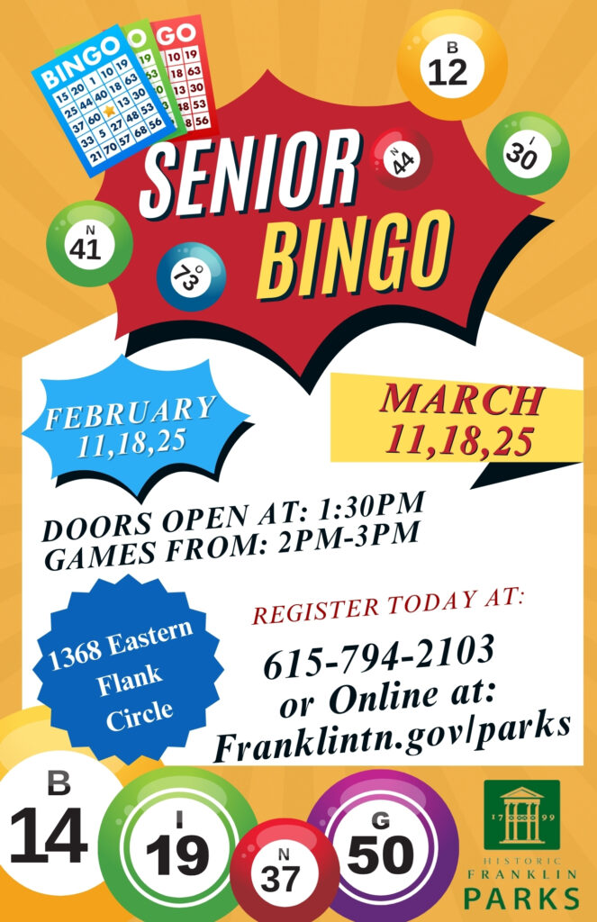 Senior Bingo Events in Franklin, TN in the month of March 2025.