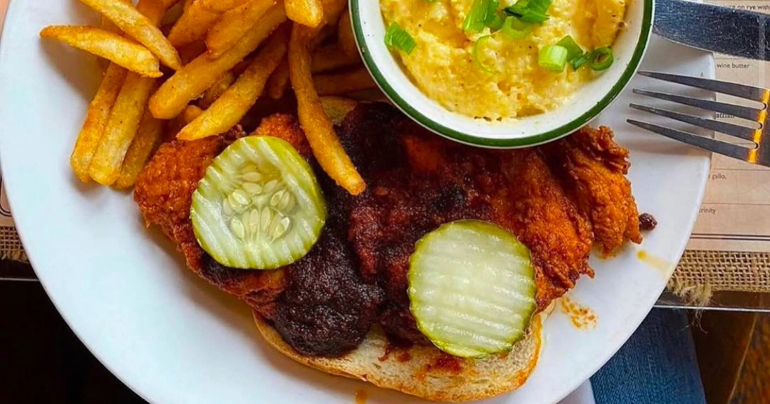 A Nashville Hot Chicken plate at 55 South restaurant in Franklin, TN.