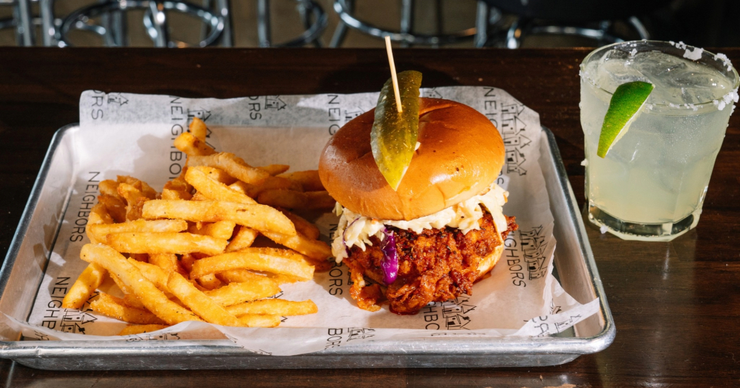 A Nashville Hot Chicken Sandwich at Neighbors Franklin in Franklin, TN.