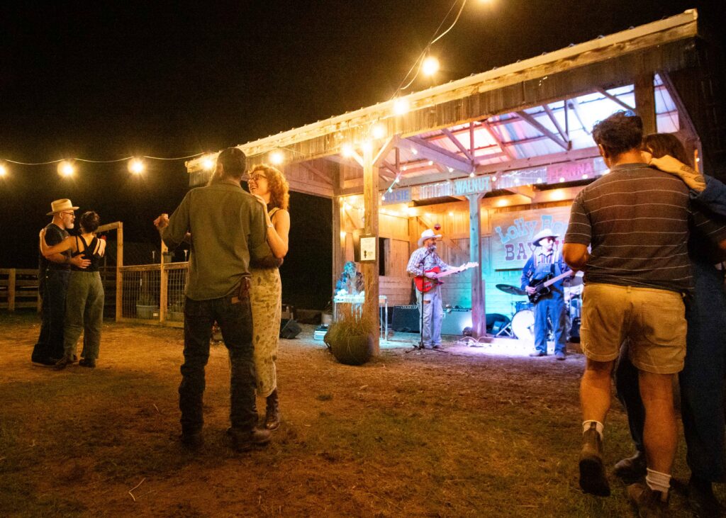 Dancing at After Hours Live Music & Neighborly Fun on the Farm in Fairview, Tenn., at Lolly Bee Bayou.