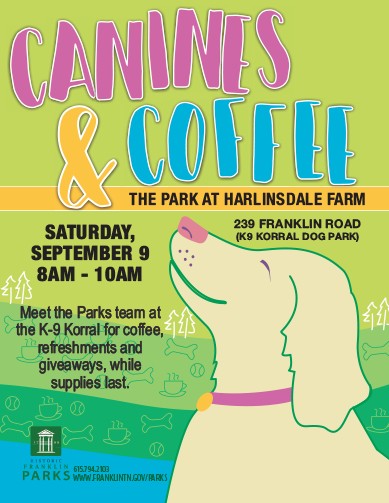 Canines and Coffee in Franklin, TN., an event that is dog friendly by the City of Franklin.