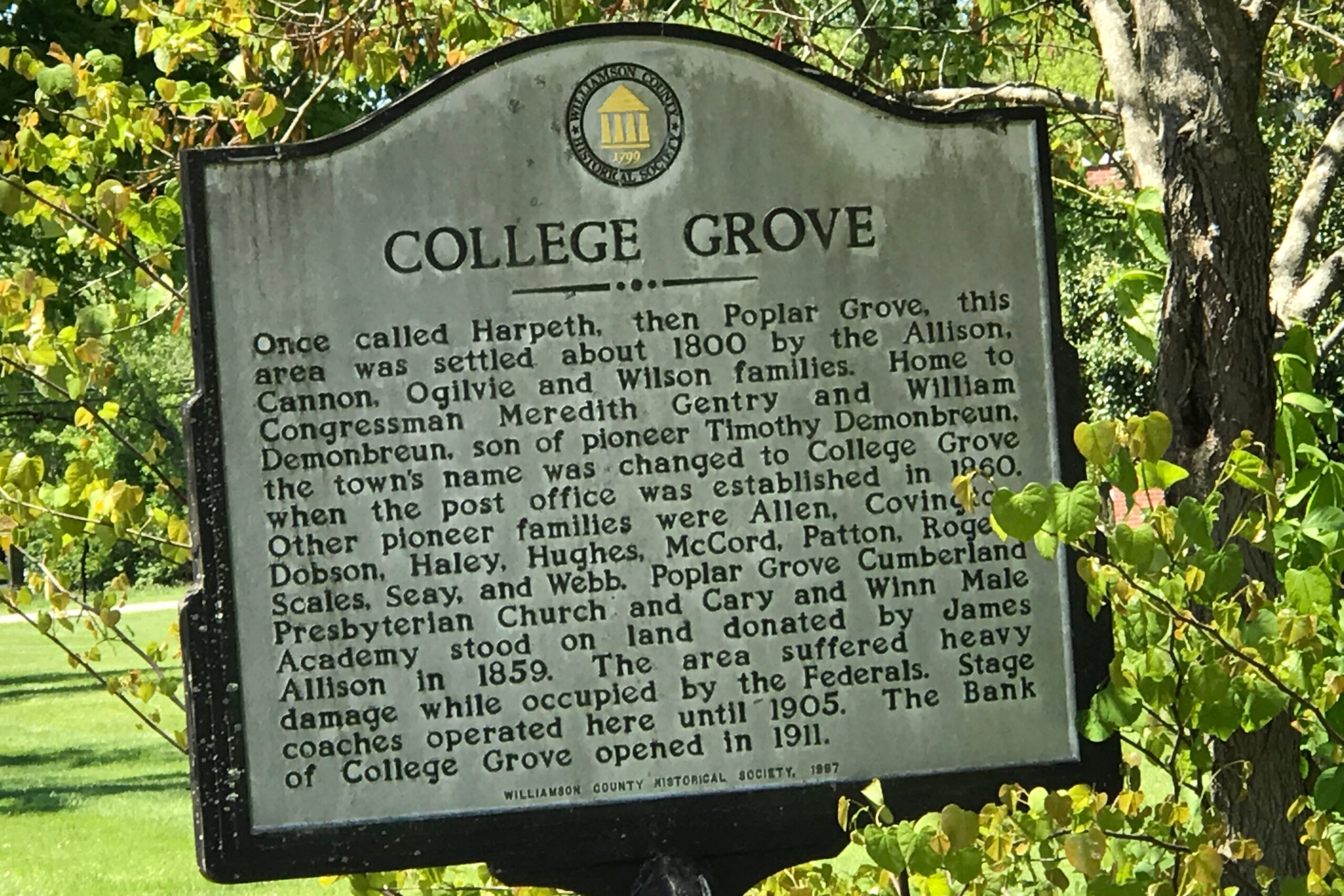 College Grove Tennessee Historical Marker Sign