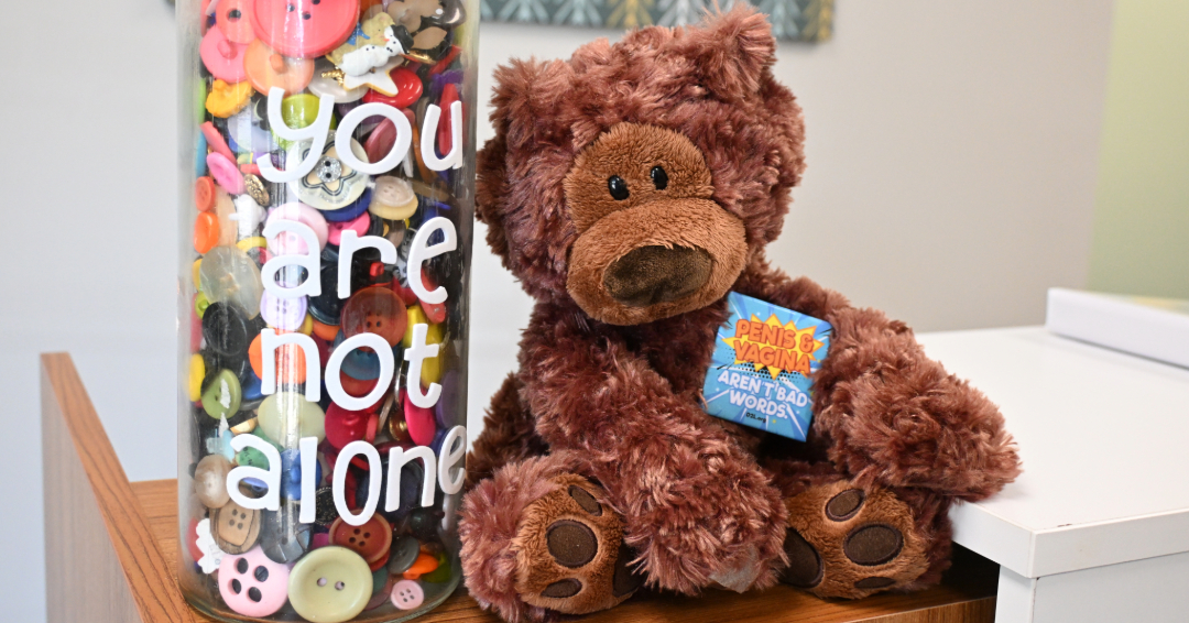 Davis House Button Jar and Stuffed Animal