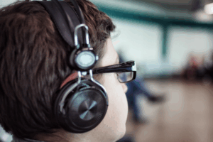 A boy with sensory-friendly headphones participating in Williamson County Library and Recreation programs for those with disabilities.