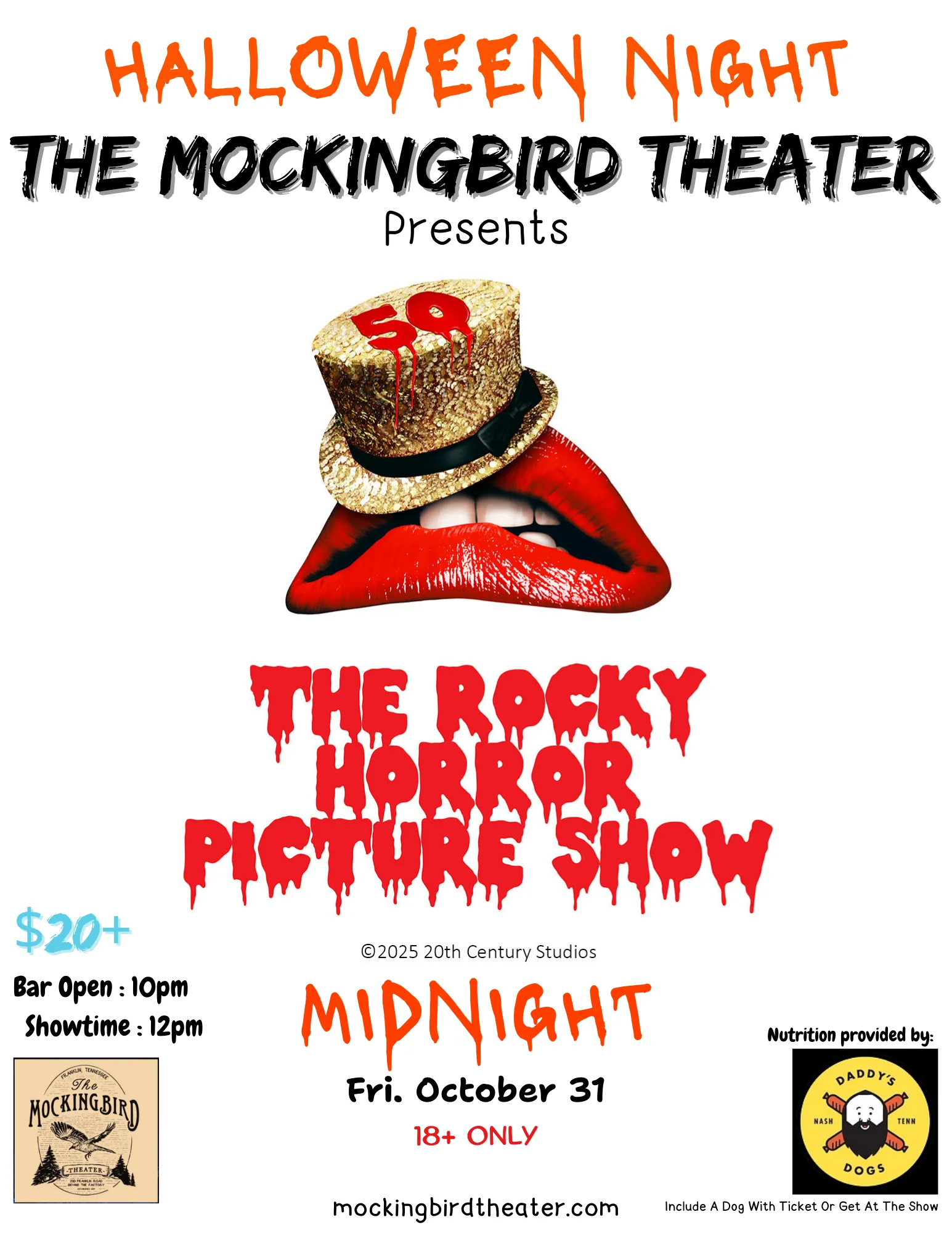 The Rocky Horror Picture Show 50th Anniversary in Franklin at The Mockingbird Theater.