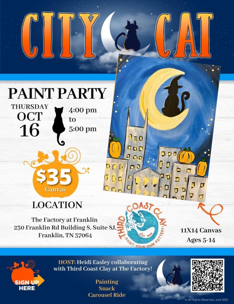 Kids Halloween Paint Party and Carousel Event in Franklin, TN., at the Factory at Franklin.