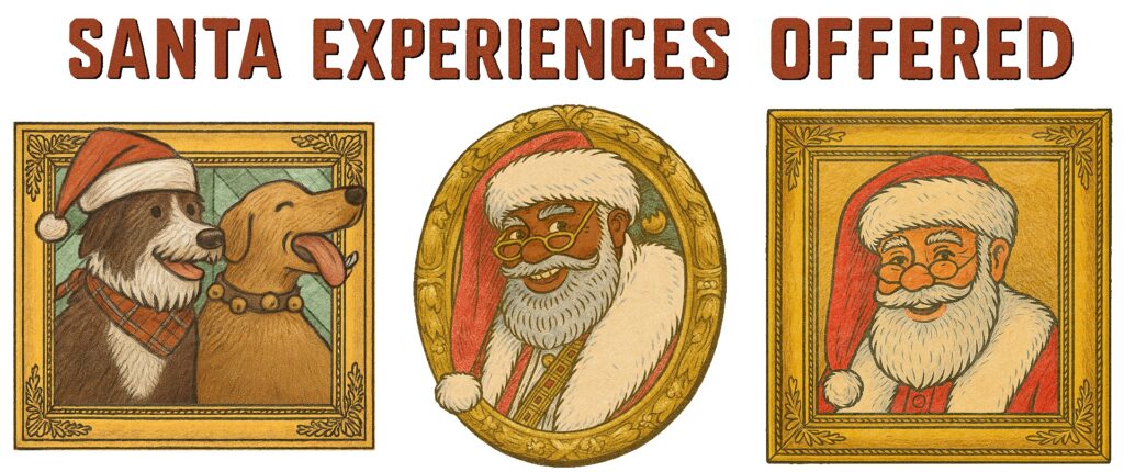 Photos with Santa Franklin TN CoolSprings Galleria_Santa, Pet Santa & Black Santa.