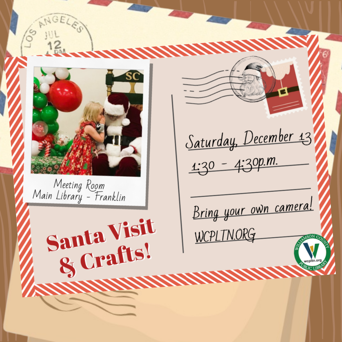 Santa Visit & Crafts in Franklin, TN at the Williamson County Public Library.