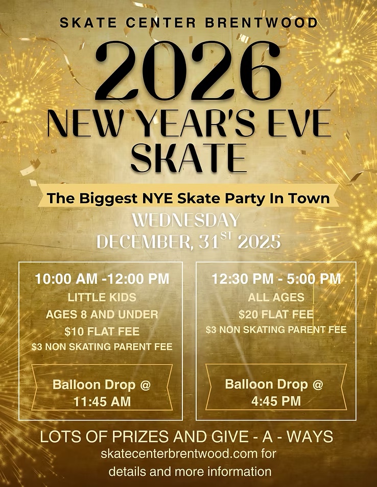 Skate Center Brentwood 2025-2026 New Year's Eve Skate Event in Brentwood, TN.