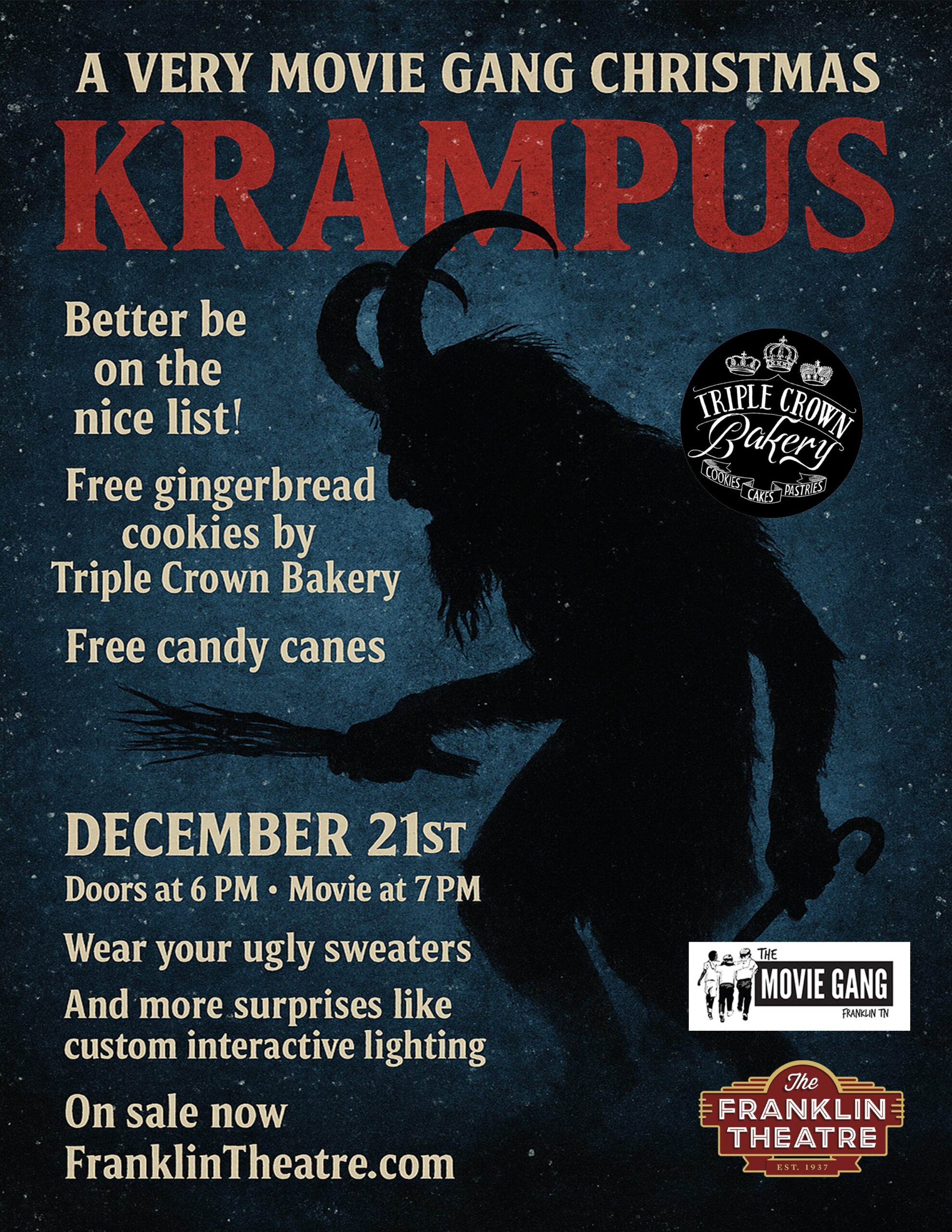 The Movie Gang Presents: KRAMPUS A Movie Gang Christmas The Franklin Theatre in downtown Franklin, TN.