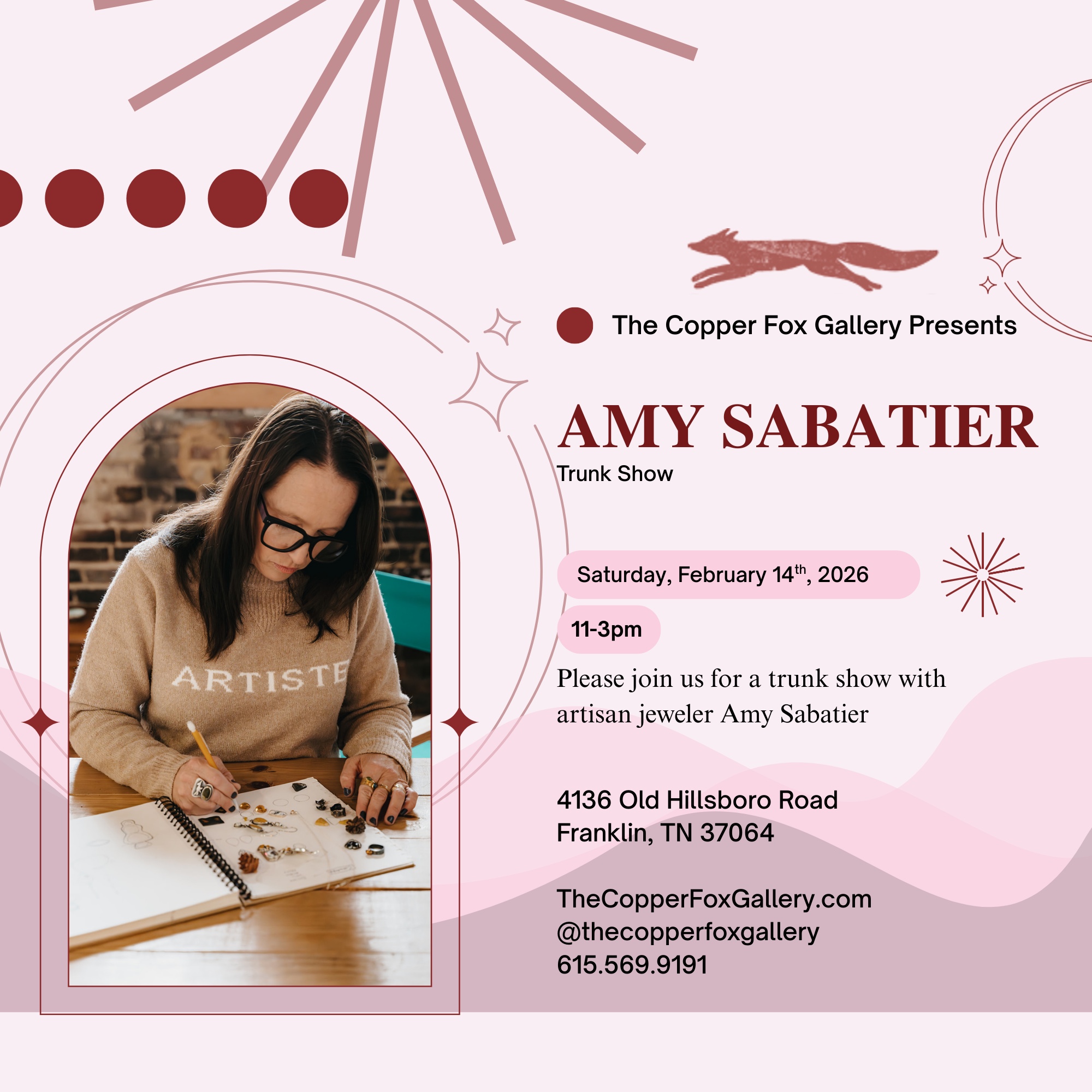 Amy Sabatier Trunk Show Franklin, TN at The Copper Fox Gallery.