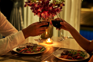 Valentine's Day event in Franklin, Tennessee, a couple having a romantic dinner at a restaurant on Valentine's Day.