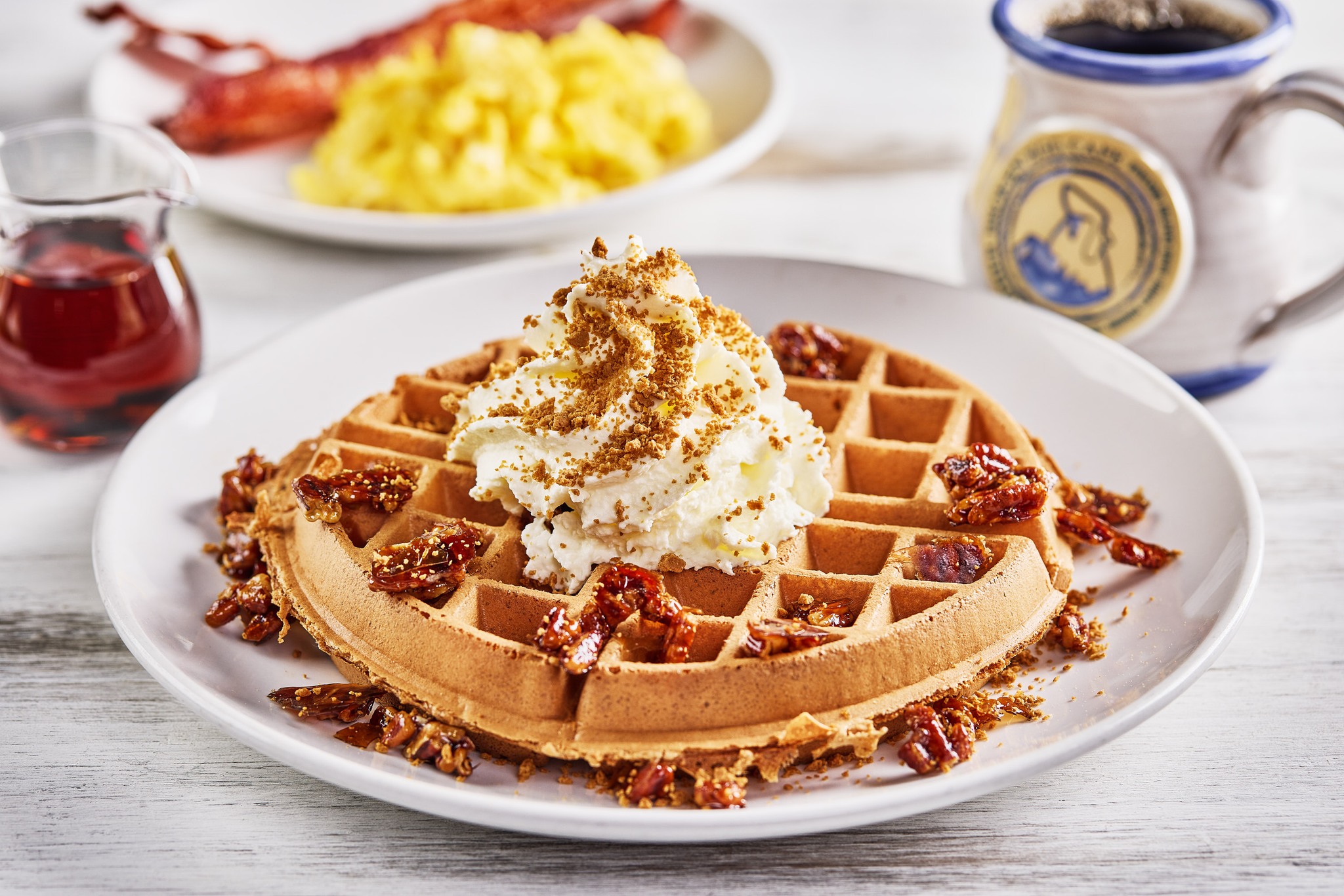 Kid Friendly breakfast in Brentwood, TN, showing a waffle from Another Broken Egg Cafe.
