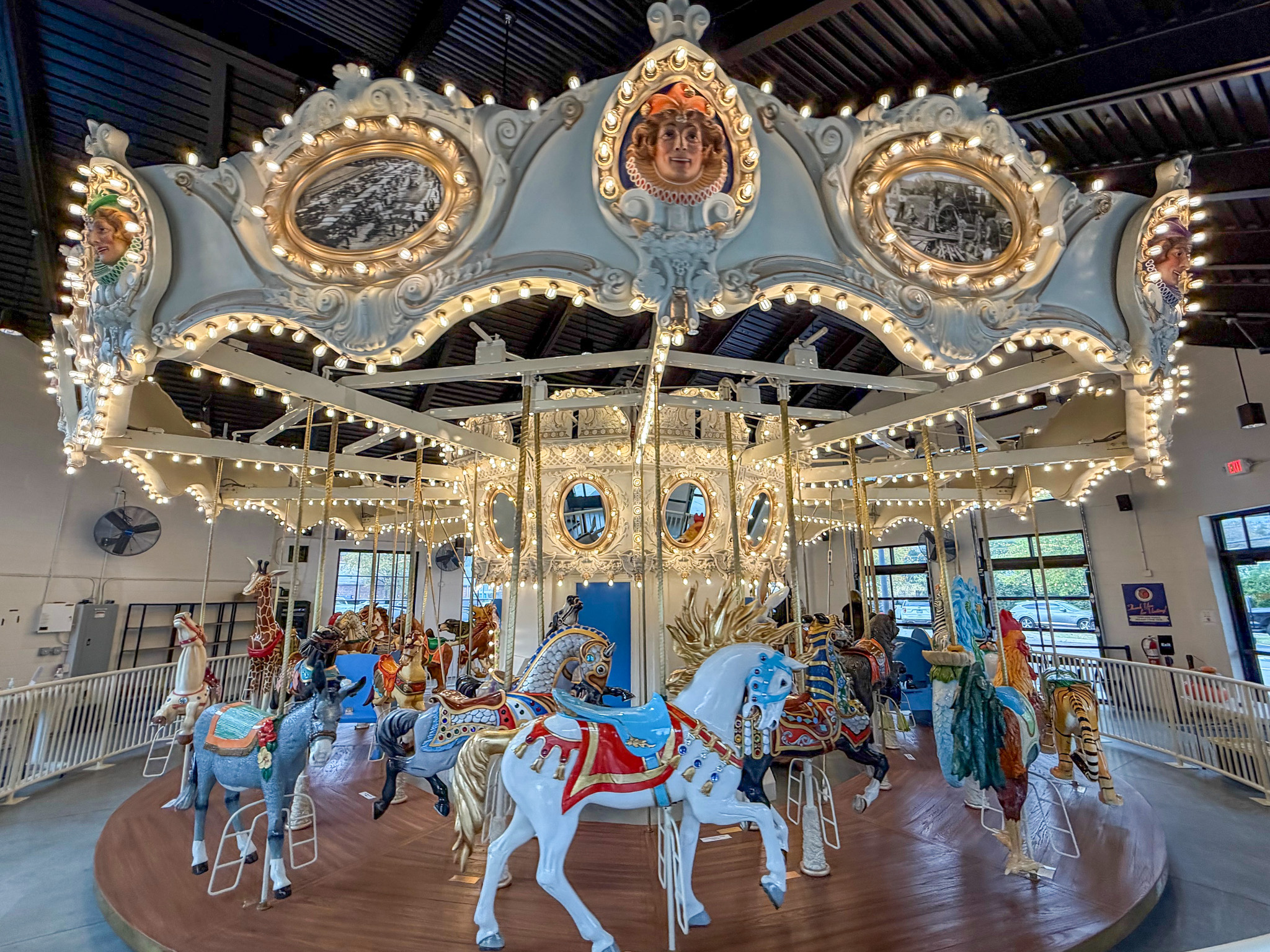 Valentine's at the Factory at Franklin, showing the Carousel of Dreams, featuring the hand-carved carousel created by master carver Ken Means, a family-friendly attraction in Franklin, Tennessee.