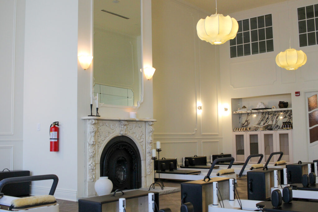 Forza Pilates, Franklin, TN, main room with large fireplace