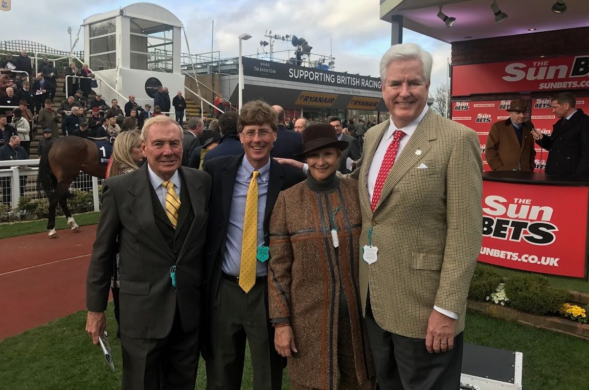 Iroquois Steeplechase Renews International Partnership with The Jockey Club UK Through Support of TVV Capital_L-R: Dwight Hall (VSHF Race Chairman), Ted Thompson (Clerk of the Course), Marianne Byrd (VSHF President) and Andrew Byrd (TVV Capital CEO)