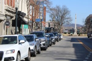 Parking in dowtown Frahklin, TN, cars parked on Main Street