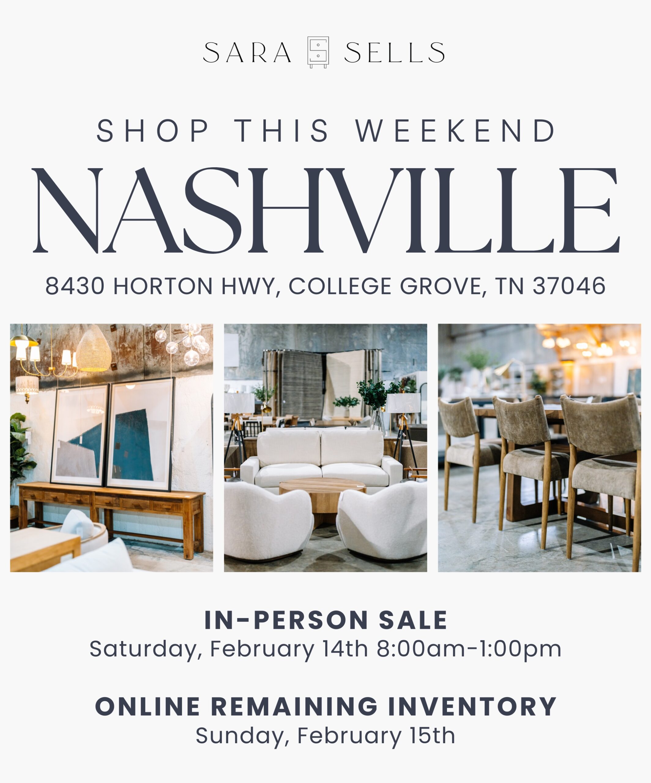 Sara Sells Nashville Warehouse Sale February 2026