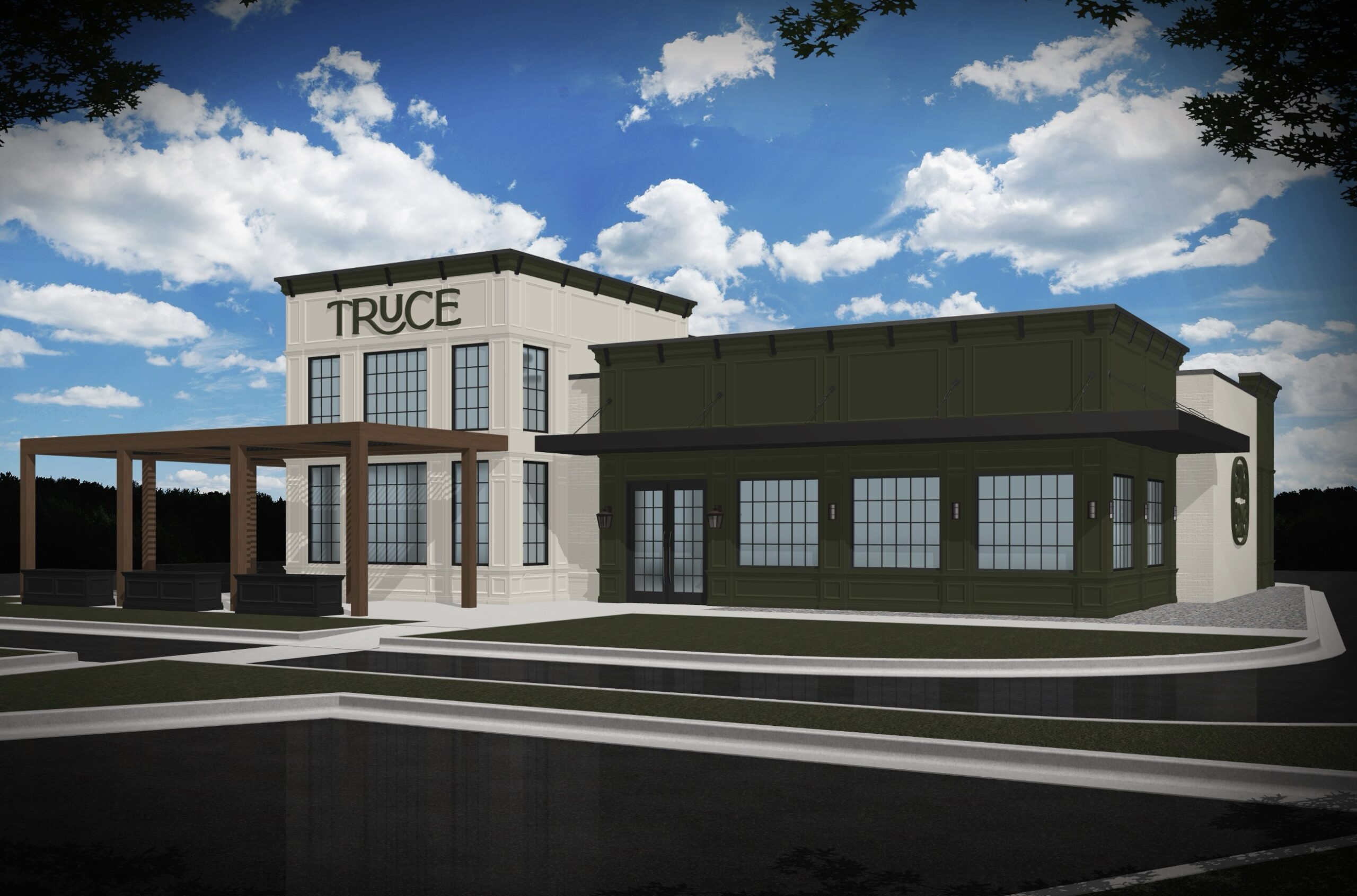 Truce Restaurant in Cool Springs, Brentwood, TN_Exterior Rendering. Image courtesy of Truce.