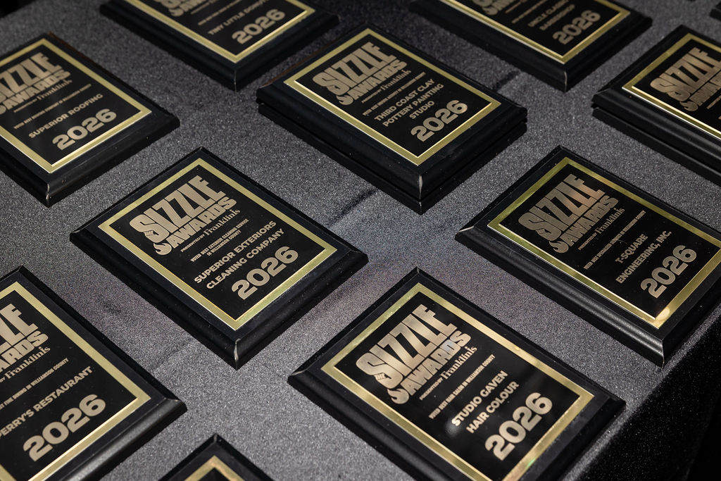 2026 Sizzle Awards plaques displayed for Williamson County best businesses winners