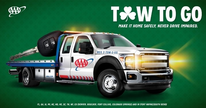 AAA Activates Tow to Go for St. Patrick’s Day to Help Prevent Impaired Driving