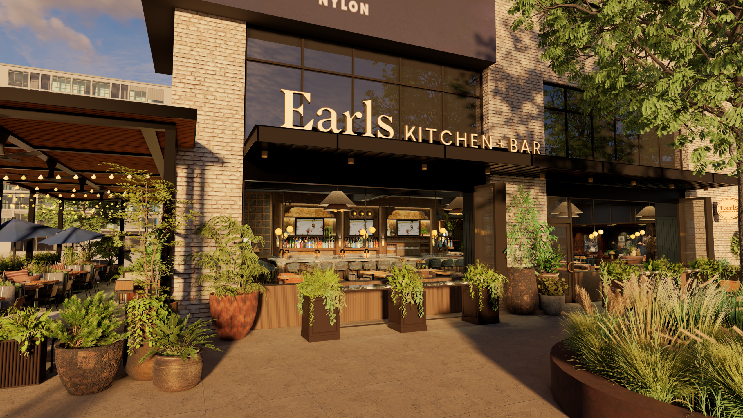 Earls Kitchen + Bar Nashville Yards_Exterior Rendering, Fine Dining in Nashville, Tennessee.