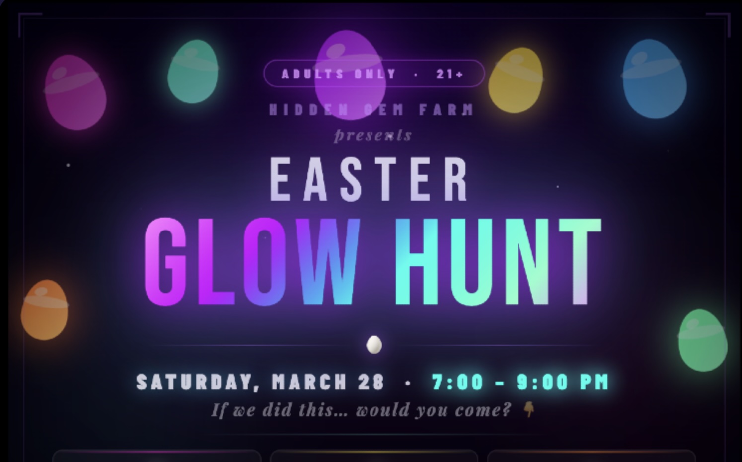 Hidden Gem Farm Presents- Adults Only Glow Egg Hunt and Party in Spring Hill, TN.