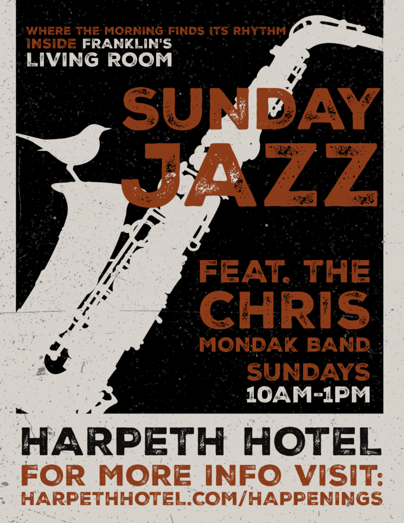 Sunday Jazz at The Harpeth in downtown Franklin, TN, Featuring Chris Mondak Band.