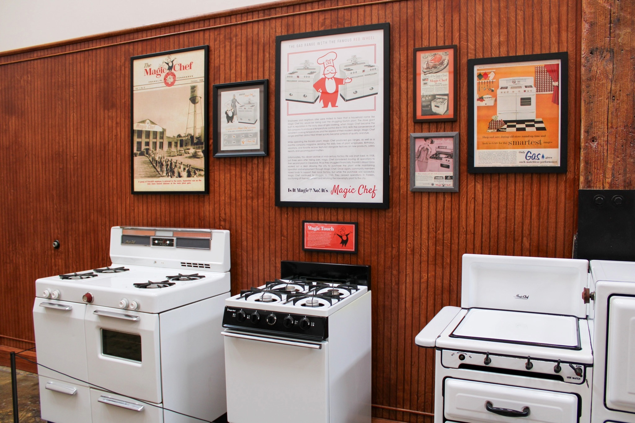 Magic Chef stoves and vintage advertisements at The Factory Museum in Franklin TN, inife The Factory t Franklin.