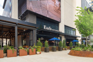 Earls Kitchen + Bar restaurant in Nashville Yards, exterior. Credit to Jordan Powers.