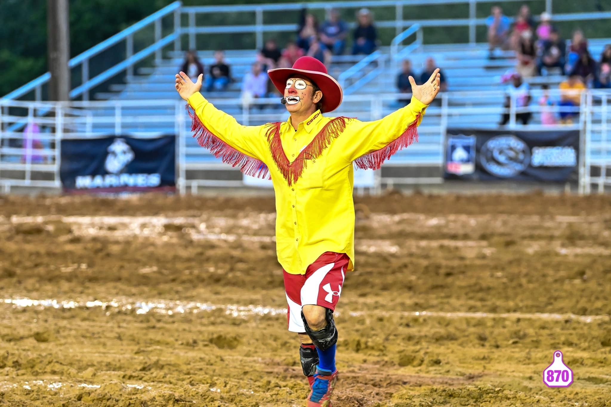 Rodeo clown entertaining the crowd during the Franklin Rodeo in Williamson County, Tennessee