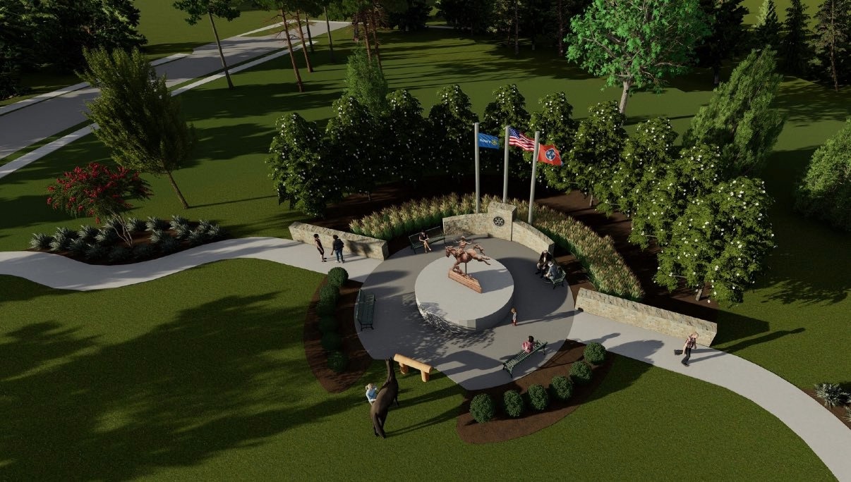 Rendering of the planned Cowboy and Saddle Bronc statue at Franklin Rodeo Plaza in Franklin, Tennessee