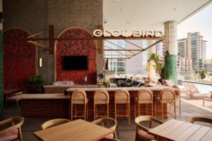 Glowbird Nashville, TN, WET Deck W Nashville, bar, outdoor dining and seating.