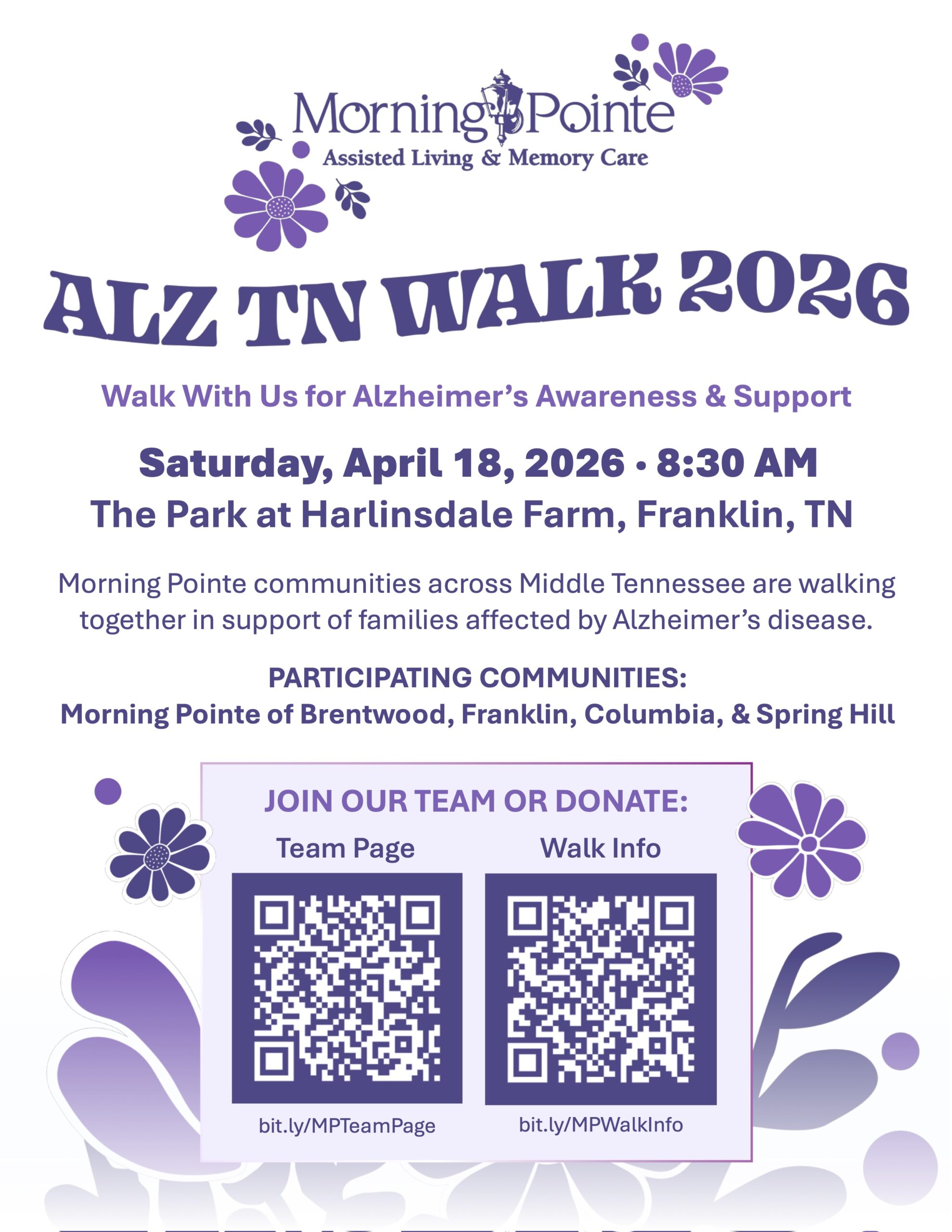 Morning Pointe Teams Walk Together for Alzheimer’s Awareness in Franklin.