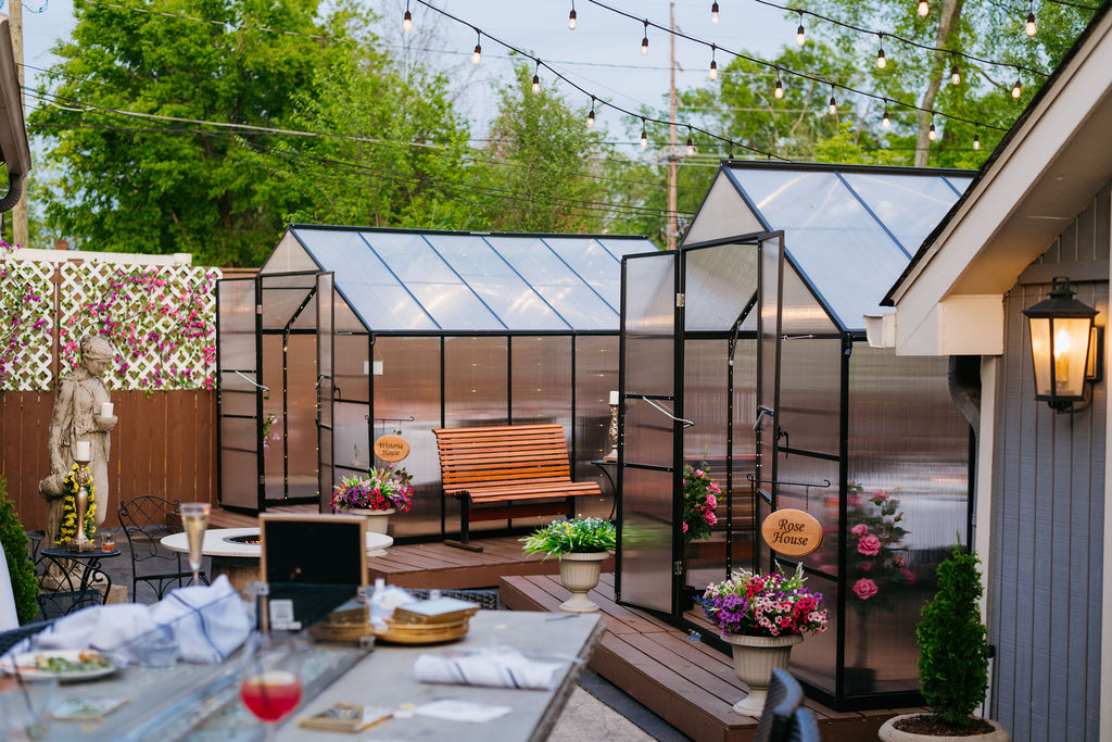 Park Cafe restaurant Nashville, TN, private garden greenhouses, climate-controlled outdoor dining.